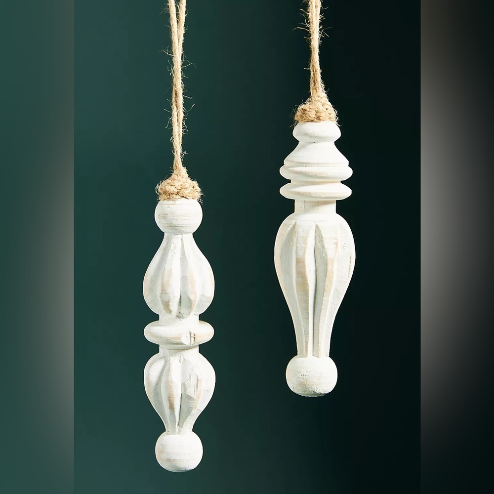 NWT Anthropologie Wood Finial Ornament Set of 4